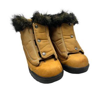 Timberland Tan Leather Faux Fur Cuff Ankle Winter Snow Boots Youth Size 4
